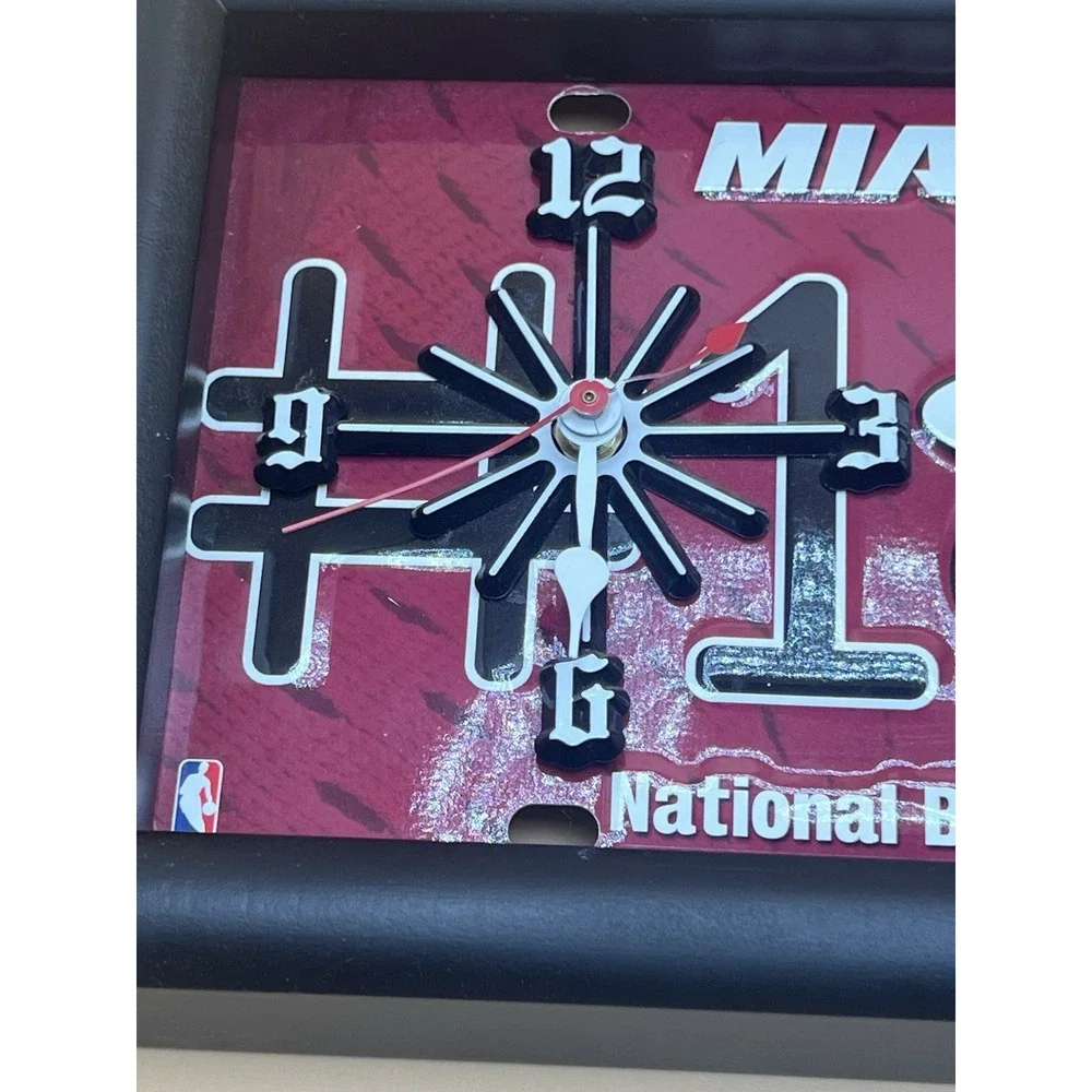 Miami Heat NBA #1 Fan License Plate Wall Clock Rico Industries Black Frame Decor